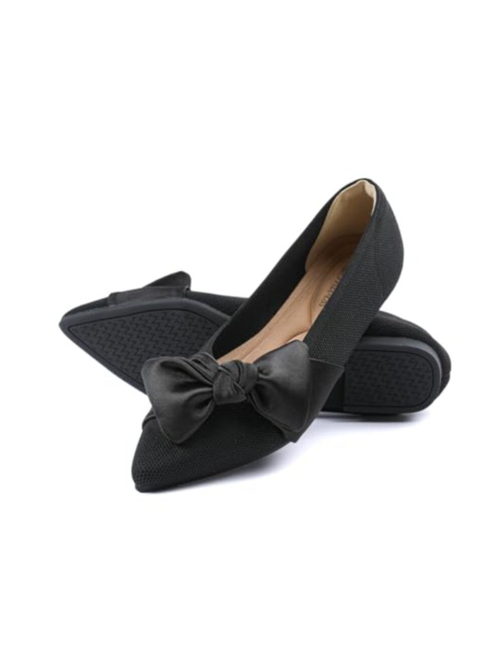 Pointed Toe Ballet Flats with Bow Mesh Memory Foam Comfort Shoes